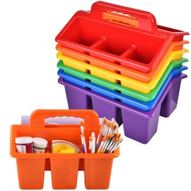 NINU Classroom Caddy Storage Basket with Handle, Plastic Arts Office Crafts Caddy 4 Compartments for Kids, Pencil, Crayon, Marker, School Supplies - 6 Pack Color