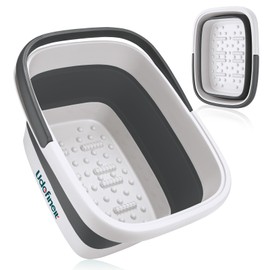 Udefineit Udefineit Collapsible Foot Soaking Tub with Handle, 15L/4 Gallons, Portable Pedicure Feet Spa Tub, Plastic Feet Soaking Basin with Acupressure Massage Points, Folding Foot Spa Pedicure Bowl - Grey
