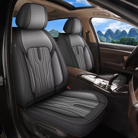 YORKNEIC Fit for Dodge Journey Seat Covers Full Set 2011-2020: 5 Seats Waterproof Leather Car Seat Covers Protector (2 Row 5 Seat, Black & Grey)