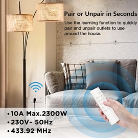 G-Homa Radio Sockets with Remote Control, Set of 5 Sockets with 2 Remote Controls for Household Appliances, Christmas Lights, 30 m Long Range, Programmable, 2300 W/10 A, CE Listed, White