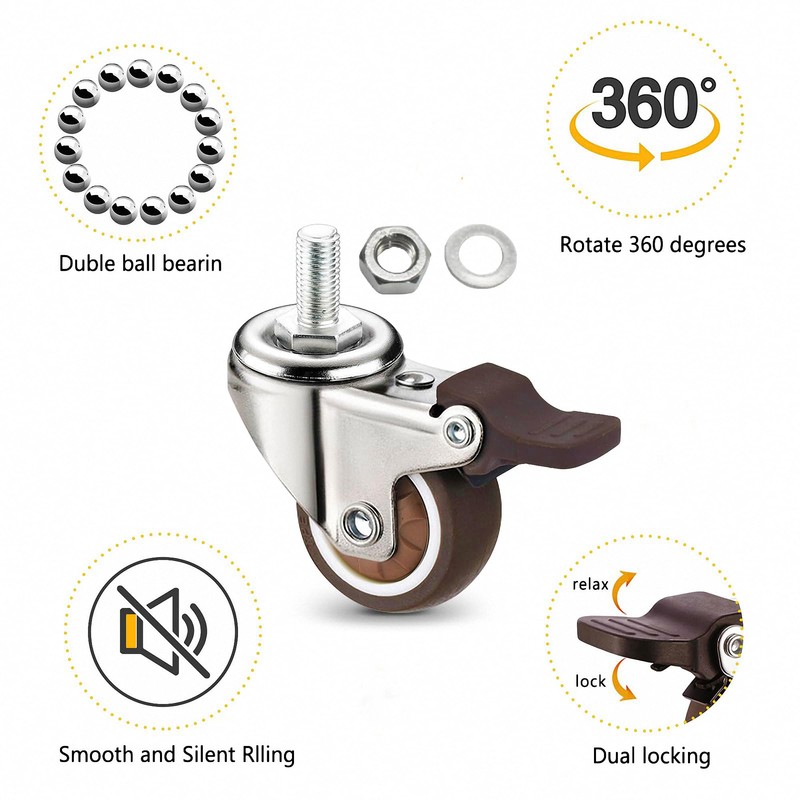 MyyYiTar 1.25" M6x15 Stem Casters Bolt Threaded Wheels,TPR Mute Rubber