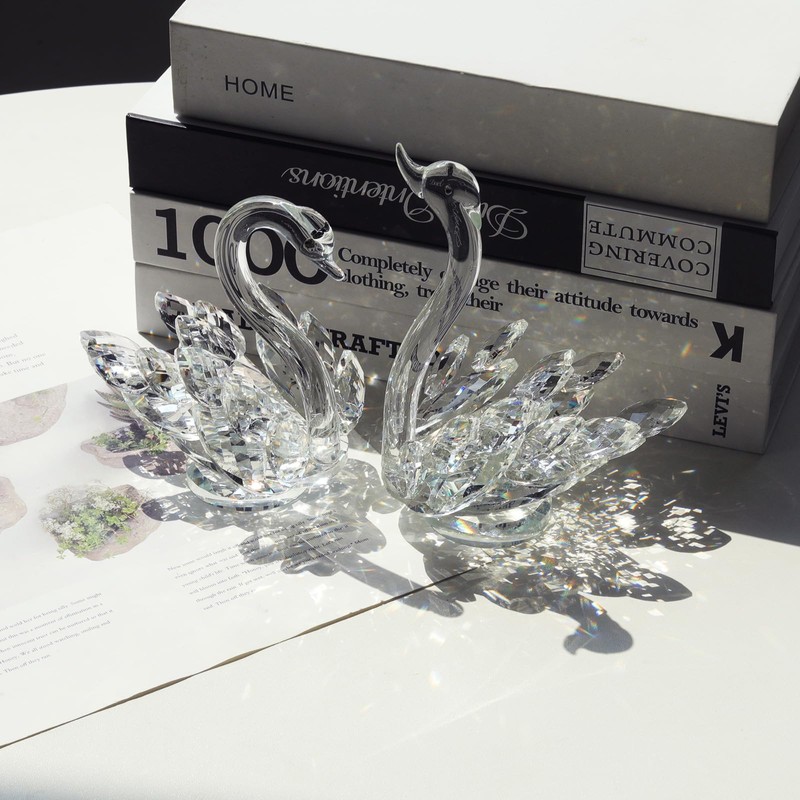 JATYFING 2pcs Crystal Swan Home Decor Crystal Figurines Anniversary,Birthday for