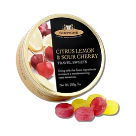 Simpkins Citrus Lemon and Sour Cherry Candy in a Can - Lemon and Cherry Hard Candy - All Natural British Sweets & Old Fashioned Candy w/o Artificial Flavor - Citrus Delights Fruity Candy Drop (7 oz)