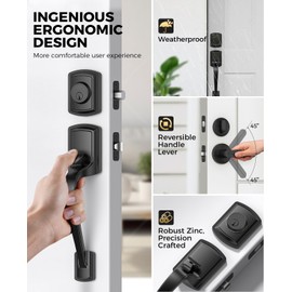 Mensarix Front Door Handle and Deadbolt Set for Right & Left Handed, Front Door Lock Set with Single Cylinder Deadbolt, Entry Doors Locksets with Modern Exterior Handle, Reversible Lever, Matte Black