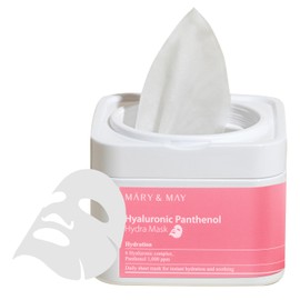 Mary&May Hyaluronic Panthenol Cloth Mask, Pack of 30 Hyaluronic Panthenol Hydra Mask - With 6 Types of Hyaluronic Acid & 1,000 ppm Panthenol, Intense Moisture, Makeup Base, Dispenser Box with Tweezers 400 g