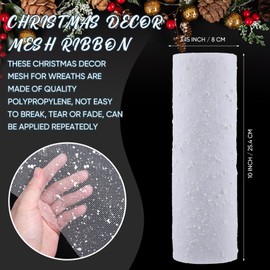 Windyun 4 Rolls 10 Inch Snow Mesh Ribbon Christmas White Tulle Ribbon 40 Yards Burlap Decor Mesh Rolls Tree Decoration Mesh for Wreaths Christmas Party