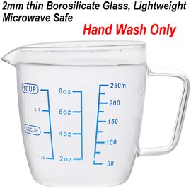 Goeielewe Glass Measuring Cup with Lid, Graduated Beaker Mug with Handle, Borosilicate Glass V-Shaped Spout Microwave Safe Scales Milk Cup for Cooking Baking (1cup/8oz/250ml)
