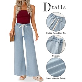 ZESICA Womens Drawstring High Waist Jeans Loose Fit Wide Leg Straight Baggy Trendy Denim Pants with Pockets,Light Blue,Medium