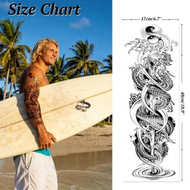 Aresvns 8 Sheets Realistic Black Temporary Tattoo Sleeves for Men Adult