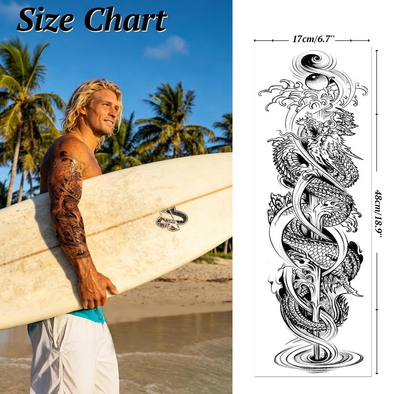 Aresvns 8 Sheets Realistic Black Temporary Tattoo Sleeves for Men