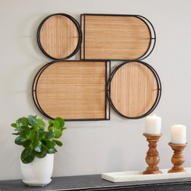 Deco 79 The Novogratz Bamboo Geometric Shapes Wall Decor with Slatted Wood Design, 28" x 3" x 21", Brown
