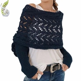 Scarf with Sleeves, Knitted Cable Wrap,Multifunctional Scarf with Sleeves,Crochet Knit Shawl,Scarf with Sleeves for Women (Colour Name: Navy Blue)