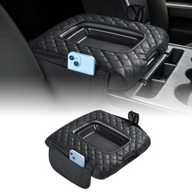 JOYTUTUS Center Console Cover Compatible with Silverado Sierra 2014-2018 Jump Seat, Leather Arm Rest Armrest Cover for Car, Durable Middle Console Cover Replacement for Trucks, with 2 Pocket