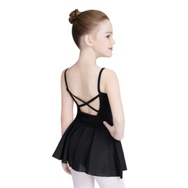 Daydance - Leotardos de ballet forrados para niños pequeños y niñas, con falda, correas de camisola para bailar, Vestido camisola con forro negro, 12-13 Años