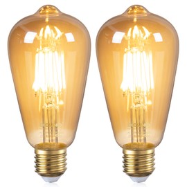 DiCUNO E26 Edison Bulbs 60W, 2200K Amber Warm, 6W LED Edison Bulb ST64, Amber Glass, Vintage Filament Light Bulbs for Decoration, 600LM, Non-Dimmable, CRI 80, Pack of 2