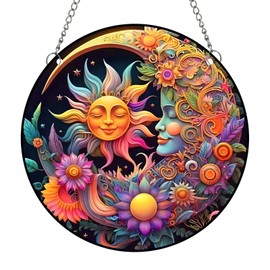 MATIHAY Trippy Celestial Sun Moon Indie Room Decor, 3D Visual Effect UV Print Boho Acrylic Wall Hanging, Psychedelic Hippie Room Decor Aesthetic (11.8"/30cm, Pink)