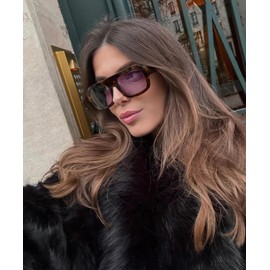 SDINM Purple Sunglasses for Women Trendy Fashion Thick Frame Square Aviator Purple Lens Sun Glasses Shades