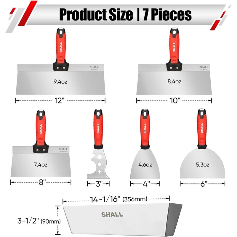 SHALL Drywall Knife Set, 7 Pcs Stainless Steel Drywall Hand
