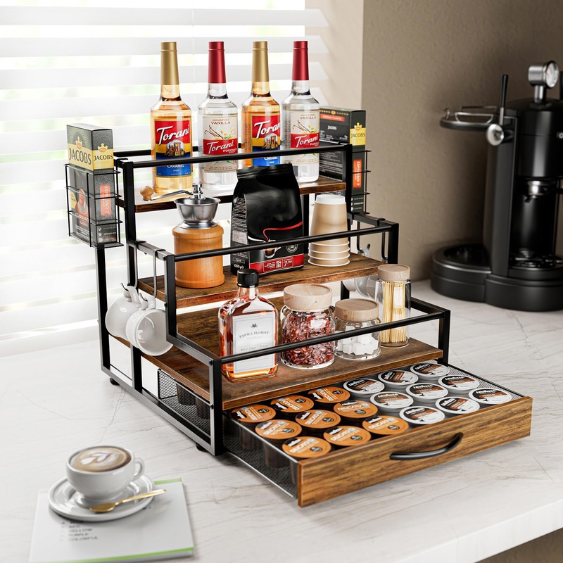 Coffee Syrup Organizer Rack, 4-Tier Syrup Bottle Holder Stand with