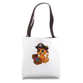 Cute Pirate Cat with Treasure Chest Full of Wool Balls Tote Bag