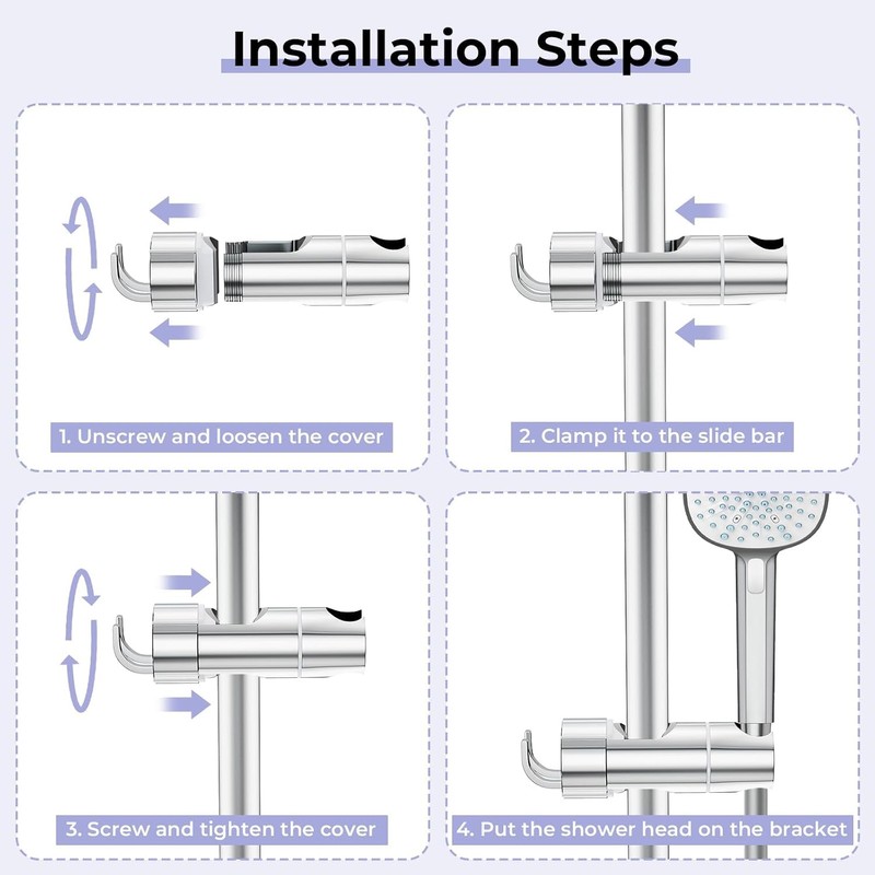 Alyvisun Shower Head Holder with 2 Hooks, Adjustable Shower Holder
