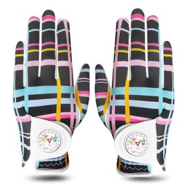 LOVMEAD Women's Golf Glove Golf Gloves Leather with Ball Marker All Weather Left Right Hand Pair Women's Golf Gloves Rain Grip Weathersof Non-Slip Sports (Multicoloured, L)