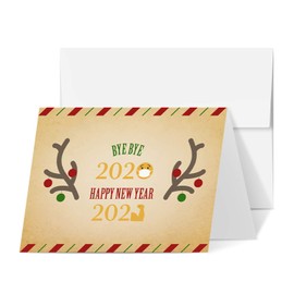 2022 Happy New Year Holiday Greeting Cards – Blank Xmas Fold Over Cards & Envelopes, Funny Emoji Cards – For Christmas and New Year’s Gift & Presents | 25 Per Pack | 4.25 x 5.5” (A2 Size) (Brown)