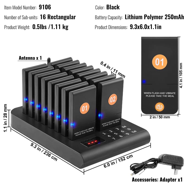Wireless 500m Long Range Restaurant Pager System Queue Signal for