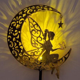 Solar Garden Statues Outdoor Decor Fairy Moon Figurine Solar Lights with Stake Unique Gardening Gifts for Women Mom Grandma Christmas Gift Housewarming Ornament for Patio, Lawn, Yard, Pathway Garden