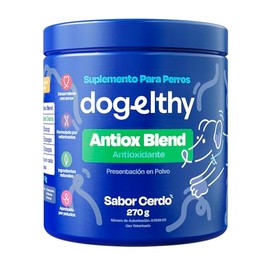 Dogelthy Antiox Blend Suplemento Antioxidante Natural para Perros | Apoya el Envejecimiento Saludable y Sistema Inmune. Polvo Sabor Cerdo 270 g