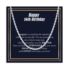 Twutqel Silver Chain Necklace 16th 18th 21st Birthday Gifts for Men Boys, Twist Rope Necklace 50cm Chain, Mens Jewellery Gifts for Son Grandson Nephew Brother Boyfriends (16th Birthday)