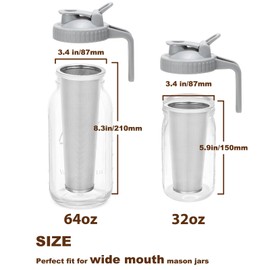 Cold Brew Coffee Filter with Pour Spout Lid for 32 OZ Wide Mouth Mason Jar, 304 Stainless Steel Strainer with Seal Ring for Iced Drinks, Sun Tea Infuser and Cold Brew Coffee Maker