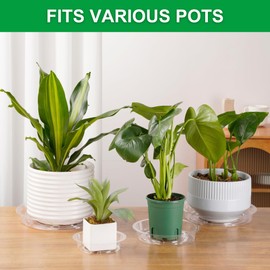 CATIFLIN 24 Pack Clear Plant Saucers - 6, 8, 10, 12 Inch Plastic Plant Trays for Pots, Flower Pot Saucers, Indoor & Outdoor Planter Drip Tray for Water Drainage & Protection