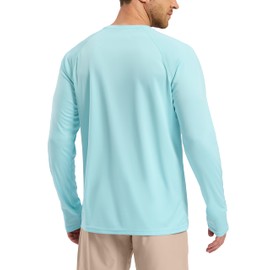 Pudolla Men's Sun Protection Shirts UV SPF UPF 50+ Long Sleeve Lightweight Quick Dry Swimming Fishing Shirts(Light Blue XXL)