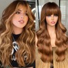 CoCrowns Wig with Bangs Long Wavy Wigs for Women Long
