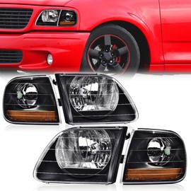 CNNELL Headlights Assembly Compatible with 1997-2002 Ford Expedition/2004 F150 Heritage/1998-2003 F150 Truck/1997 F150 Truck Clear lens Black Housing Amber Reflector