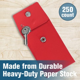 BankSupplies Stock Key Envelopes | Compact Red Safe Deposit Envelope | Pack of 250 | 2-1/4W x 3-1/2H | Re-Closable Snap Lock Fastener | Durable Construction