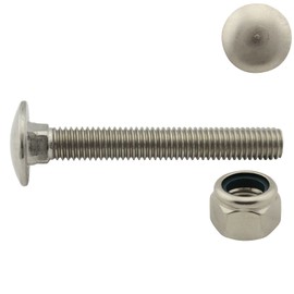 Round-Head Screws with Locking Nuts (High Shape) - M8 x 150 - (Pack of 5) - Full Thread | Carriage Bolts | Stop Nuts - DIN 603 / DIN 982 - Stainless Steel A2 (V2A) - SC603 / SC982
