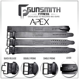 Gunsmith Fitness APEX Weight Lifting Belt - Handmade Leather Gym Weightlifting Belt for Men & Women - Premium Powerlifting Belt for Bodybuilding, Deadlift, Squats (Power 10mm Double Prong, S)