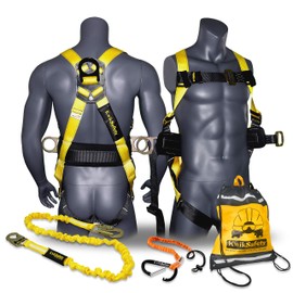 KwikSafety (Charlotte, NC) HURRICANE Safety Harness [COMBO] Premium Padded Back Support ANSI OSHA Full Body Fall Protection Equipment Construction Tower Climbing Roofing Forklift Aerial Boom Scissor