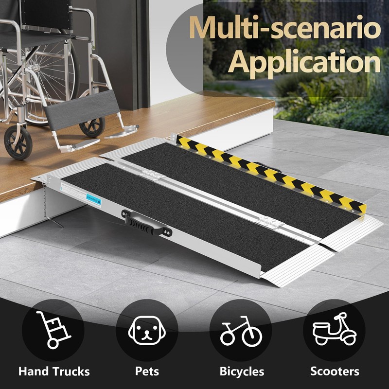 3FT Portable Wheelchair Ramp, Non-Slip Aluminum Folding Handicap Ramp, Ramps