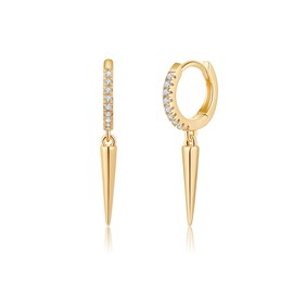 Spike Huggie Hoop Earrings, S925 Sterling Silver Post 14K Gold Plated CZ Triangle Cone Dangle Hoop Earrings, Gold Geometric Spiked Dangle Drop Huggie Earrings for Women Jewelry Gifts