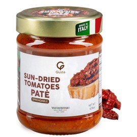 Gusta Sun-Dried Tomato Pate - Made in Italy Dip or Spread - Paste of Sundried Tomatoes in Jar with Extra Virgin Olive Oil - Non-GMO, All Natural - Perfect for Tomato Pesto - 6.35oz Glass Jar
