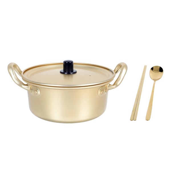 YARNOW Korean Ramen Noodle Pot with Sticks and Spoon Ramyun Cooker Traditional Aluminium Instant Hot Pot for Kitchen Cookware