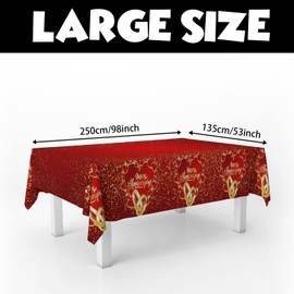 Junliang Red Happy Anniversary Tablecloths Love Heart Gold Sequin Printed Table Covers for Birthday Party Anniversary Wedding Dining Room Home Decoration Supplies 53" x 98"
