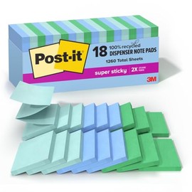 Post-it - Notas emergentes superadhesivas 100% recicladas, colección Oasis, 3 pulgadas x 3 pulgadas, 70 hojas, 18 almohadillas para orejas, suministros escolares y productos de oficina