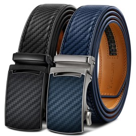 BULLIANT Men's Ratchet Belt 2 Pack-Click Leather Belt Adjustable for Men Gift 1 3/8-Cut for Perfect Fit(Black/Purplish Blue,34"-40" Waist Adjustable)