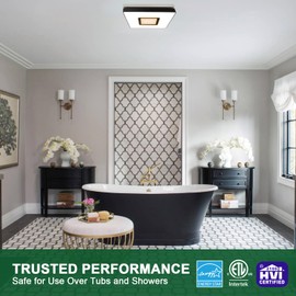 Akicon Bathroom Exhaust Fan with Light, 90 CFM, 1.5 Sones Bath Celing Fan Light Combo, 15W Dimmable 3CCT LED Light with 5W Night Light Ventilation fan for Home, Square, Black