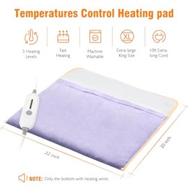 Foot Warmer Electric, Extra Large Heat Therapy Wrap, Ultra Soft Flannel Heating Pad for Feet, Abdomen, Cramp, Office, Under Desk, Home Use, Auto Off, 22" x 20" - Light Purple