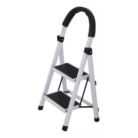 Kingshouse Escalera De Acero Tubular Tipo Tijera Plegable Con 2 Escalones Antideslizantes Altura Obtenible 40 Cm Color Blanco KHEP2 KingsHouse
